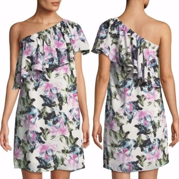 New Vince Camuto Glacier Floral One-Shoulder Dress - Picture 2 of 2